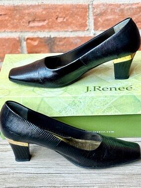 J Renee Mary Black Lizard Print Heels Pumps Sz 9.5M